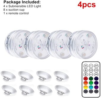 1-8Pcs Dompelpompen Led Verlichting Met Magneten Zuignappen Remote Controlled Rgb Zwembad Verlichting Onderwater Night Lamp 4x met afgelegen