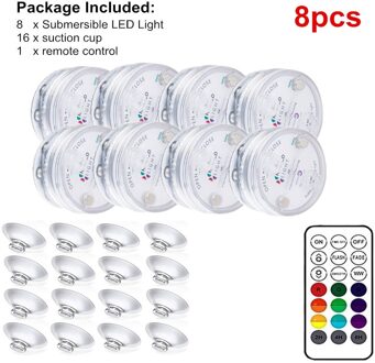 1-8Pcs Dompelpompen Led Verlichting Met Magneten Zuignappen Remote Controlled Rgb Zwembad Verlichting Onderwater Night Lamp 8x met afgelegen