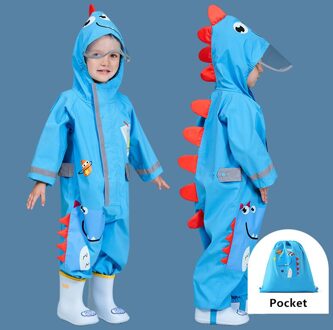 1-9 Jaar Oude Kinderen Jumpsuit Waterdicht Baby Een Stuk Cartoon Dinosaurus Regenjas Kinderen Regenkleding En Regen-proof Broek Set blauw / Height 80-89 cm