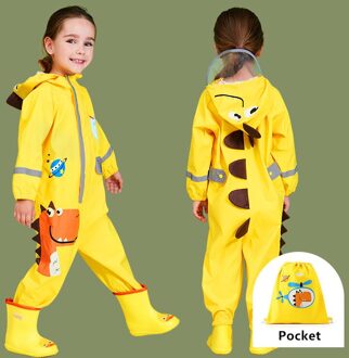 1-9 Jaar Oude Kinderen Jumpsuit Waterdicht Baby Een Stuk Cartoon Dinosaurus Regenjas Kinderen Regenkleding En Regen-proof Broek Set geel / Height 100-112 cm