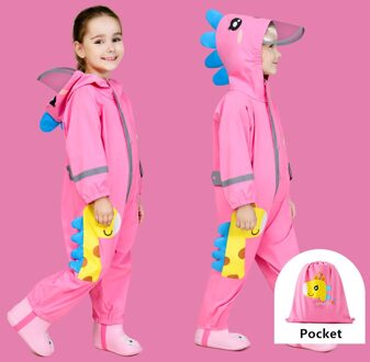 1-9 Jaar Oude Kinderen Jumpsuit Waterdicht Baby Een Stuk Cartoon Dinosaurus Regenjas Kinderen Regenkleding En Regen-proof Broek Set roze / Height 100-112 cm