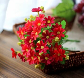 1 Boeket 28 Heads Kunstmatige Mini Daisyed Zijden Doek Bloem Zoete Bruiloft Party Decor Voor Home Decoratie Accessoires rood