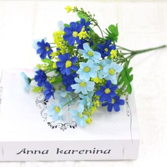 1 Boeket 7 Tak 28 Heads Leuke Zijde Daisy Kunstmatige Decoratieve Bloem Diy Bruiloft Boeket Thuis Kamer Tafel Decoratie blauw