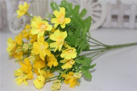 1 Boeket 7 Tak 28 Heads Leuke Zijde Daisy Kunstmatige Decoratieve Bloem Diy Bruiloft Boeket Thuis Kamer Tafel Decoratie geel