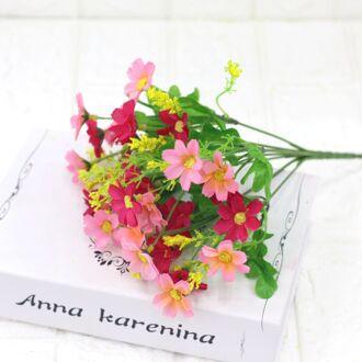 1 Boeket 7 Tak 28 Heads Leuke Zijde Daisy Kunstmatige Decoratieve Bloem Diy Bruiloft Boeket Thuis Kamer Tafel Decoratie roos rood