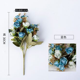 1 Bos Rozen Kunstmatige Bloemen Planten Kerst Valse Bloem Home Decor Arrangemen Bruiloft Decoratie blauw