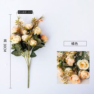 1 Bos Rozen Kunstmatige Bloemen Planten Kerst Valse Bloem Home Decor Arrangemen Bruiloft Decoratie oranje