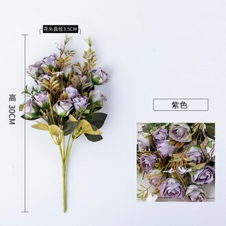 1 Bos Rozen Kunstmatige Bloemen Planten Kerst Valse Bloem Home Decor Arrangemen Bruiloft Decoratie paars