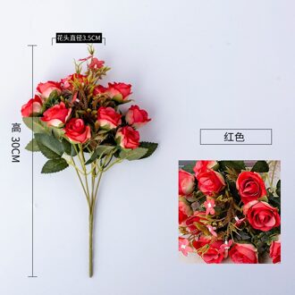 1 Bos Rozen Kunstmatige Bloemen Planten Kerst Valse Bloem Home Decor Arrangemen Bruiloft Decoratie rood