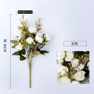 1 Bos Rozen Kunstmatige Bloemen Planten Kerst Valse Bloem Home Decor Arrangemen Bruiloft Decoratie wit