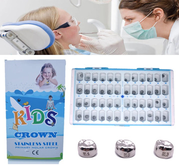 1 BOX 48 Pcs Dental Preformed Kid Primary Molar Crown Stainless Steel Temporary Crowns dental tools