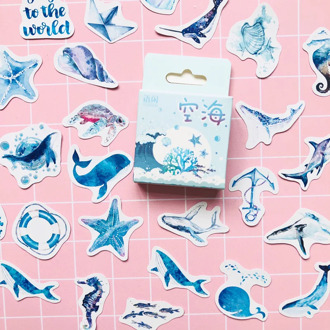 1 Box Blue Style Ocean Whale Shell Decorative Paper Stickers Decoration