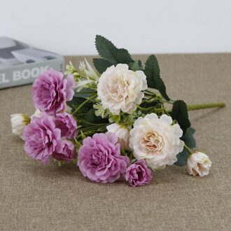 1 Bundel Zijde Pioen Boeket Woondecoratie Accessoires Bruiloft Party Scrapbook Nep Planten Diy Pompons Kunstmatige Rozen Bloemen paars