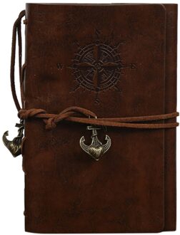 1 * Classic Retro Kompas Patroon Pu Vintage Journal Reizen Notepad Notebook Leeg Dagboek Boeken Duurzaam Voor Outdoor Avontuur Bruin