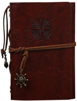 1 * Classic Retro Kompas Patroon Pu Vintage Journal Reizen Notepad Notebook Leeg Dagboek Boeken Duurzaam Voor Outdoor Avontuur Reddish bruin