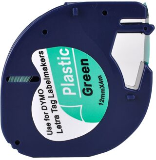 1 Compatibel Dymo Letratag 91204 Zwart Op Groen (12Mm X 4M) plastic Label Tapes Voor LT-100H, LT-100T, LT-110T, Qx 50, Xr, Xm,