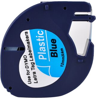 1 Compatibel Dymo Letratag 91205 Zwart Op Blauw (12Mm X 4M) plastic Label Tapes Voor LT-100H, LT-100T, LT-110T, Qx 50, Xr, Xm,