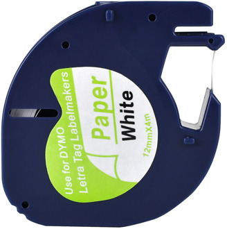 1 Compatible Dymo LetraTag 91200 Black on White (12mm x 4m) Paper Label Tapes for LT-100H, LT-100T, LT-110T, QX 50, XR, XM