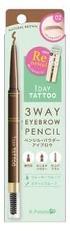 1 Day Tattoo 3 Way Eyebrow Pencil 02 Natural Brown