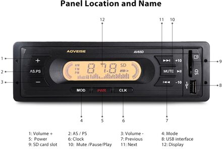 1 Din Auto In-dash Stereo Audio Speler met Mute Functie FM Radio Ontvanger voor SD/MMC/ USB/RCA Luidspreker