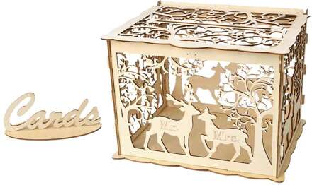1 * Diy Houten Paar Herten Bruiloft Benodigdheden Kaart Doos Houten Wedding Card Box