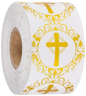 1 Inch Vergulde Ronde Cross Sticker Religieuze Christelijke Gebed Sticker Envelop Seal Label 50-500 Stuks 100stk