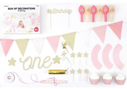 1 Jaar leeftijd versiering feest pakket meisje 33-delig Multi