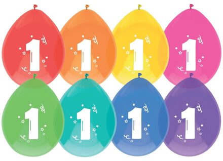 1 jaar thema ballonnen - Verjaardag - Kinderfeestje - Leeftijd versiering - 16x stuks - gekleurd Multi