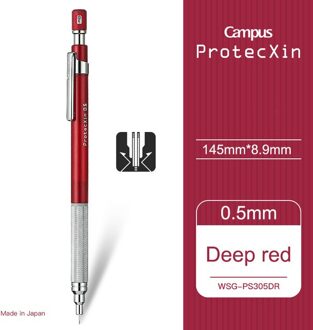 1 Japanse Kokuyo Vulpotlood Met Metalen Staaf Holding Pen 0.5Mm WSG-PS305C Tekening Vulpotlood rood
