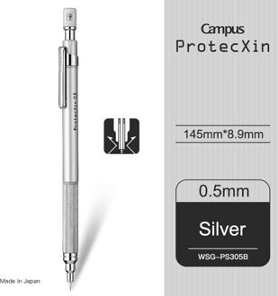 1 Japanse Kokuyo Vulpotlood Met Metalen Staaf Holding Pen 0.5Mm WSG-PS305C Tekening Vulpotlood Sliver