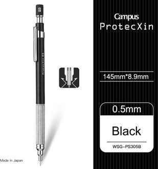 1 Japanse Kokuyo Vulpotlood Met Metalen Staaf Holding Pen 0.5Mm WSG-PS305C Tekening Vulpotlood zwart