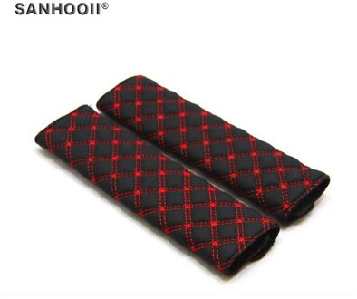 1 Paar/2 stks Verstelbare Autostoeltje Belt Schoudervullingen Microfiber Lederen Voertuig Veiligheidsgordels Cover Kussen Harness Padding rood
