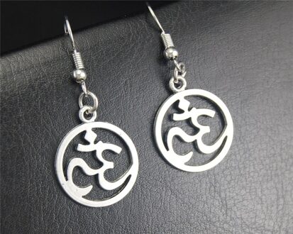 1 Paar (2 Stuks) tibetaans Zilveren Kleur Om/Ohm/3D Teken Ronde Tag Dangle Oorbellen Handgemaakte Diy Sieraden E386