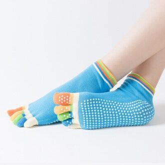 1 Paar Antislip Open Teen Yoga Sokken Antislip Peep Toe Pilates Enkel Grip Duurzaam Open vijf-Vinger Katoen Yoga Sokken lucht blauw