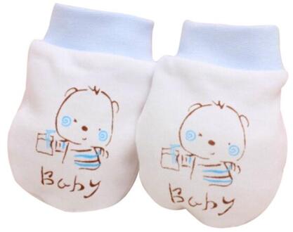 1 Paar Baby Handschoenen Katoen Baby Anti Krassen Handschoenen Leuke Cartoon Baby Baby Jongens Meisjes Baby Wanten Handschoen Zuigeling Accessoires Blauw