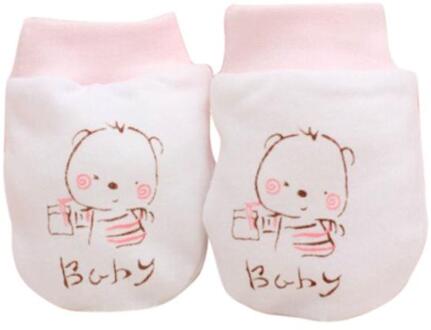 1 Paar Baby Handschoenen Katoen Baby Anti Krassen Handschoenen Leuke Cartoon Baby Baby Jongens Meisjes Baby Wanten Handschoen Zuigeling Accessoires Roze