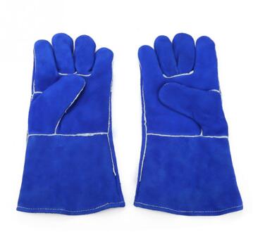 1 paar Blauw leer Verlengd Lassen Handschoenen Hittebestendige voor Bakken/Koken/BBQ