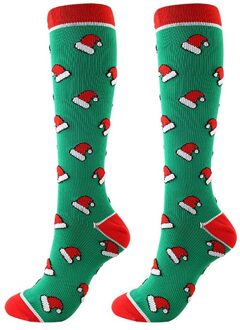 1 paar Compressie Sokken Knie Hoge/Lange Kerst Cap Boom Herten Gestreepte Gedrukt Polyester Nylon vrouw sokken A / S/M