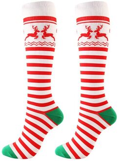 1 paar Compressie Sokken Knie Hoge/Lange Kerst Cap Boom Herten Gestreepte Gedrukt Polyester Nylon vrouw sokken B / L/xl