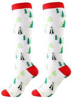 1 paar Compressie Sokken Knie Hoge/Lange Kerst Cap Boom Herten Gestreepte Gedrukt Polyester Nylon vrouw sokken C / L/xl