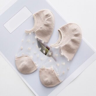 1 Paar Crystal Zijde Katoen Kant Mesh Boot Sokken Vrouwen Korte Zomer Sokken Vrouwelijke Dunne Low Cut Vrouwen Nylon transparante Sokken khaki