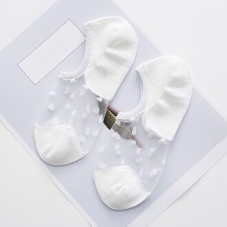 1 Paar Crystal Zijde Katoen Kant Mesh Boot Sokken Vrouwen Korte Zomer Sokken Vrouwelijke Dunne Low Cut Vrouwen Nylon transparante Sokken wit