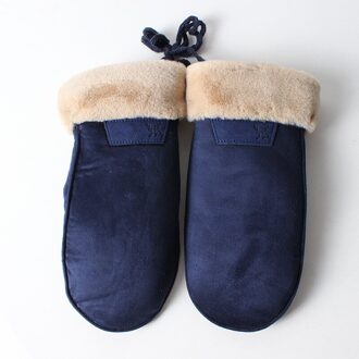 1 Paar Effen Kleur Winter Handschoenen Voor Vrouwen Dames Meisjes Dikke Warme Outdoor Handschoenen Wanten Vrouwelijke Plus Fluwelen wanten donker blauw