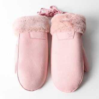 1 Paar Effen Kleur Winter Handschoenen Voor Vrouwen Dames Meisjes Dikke Warme Outdoor Handschoenen Wanten Vrouwelijke Plus Fluwelen wanten roze