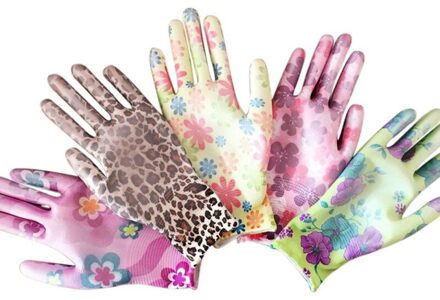 1 Paar Gedrukt Handschoen Nylon Pu Handschoenen Tuinieren Handschoenen Vrouwen Antislip Huishoudelijk Schoonmaken Handschoenen