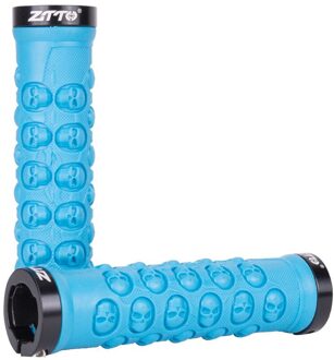 1 Paar Ghost Skelet Fiets Stuur Cover Zachte Rubberen Grips Mtb Mountainbike Handvat Bar Covers Grips Lock Motorfiets blauw