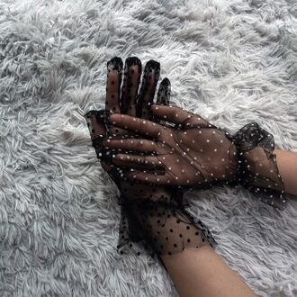 1 Paar Grace Herfst Zomer Vrouwen Korte Tule Handschoenen Stretchy Kant Vlekken Lotusblad Sheers Flexibele Accessoires Volledige Vinger wit spot 1