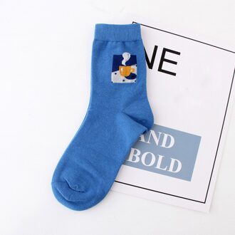 1 Paar Grappige Kawaii Vrouwelijke Sokken Plant Jacquard Leuke Wilde Cactus Pure Katoenen Sokken Blauw