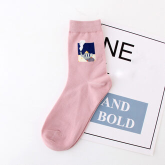 1 Paar Grappige Kawaii Vrouwelijke Sokken Plant Jacquard Leuke Wilde Cactus Pure Katoenen Sokken Roze