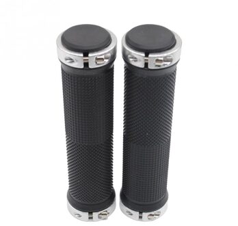 1 Paar Handvatten Mountain Road Cycling Bike Fiets Mtb Stuur Cover Grips Rubber Anti-Slip Handvat Grip Lock bar End zilver